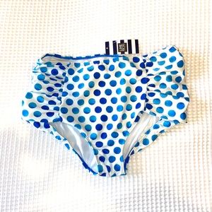 Lime Ricki high waisted swim suit bottoms NWT White w/ blue polka dots. XL